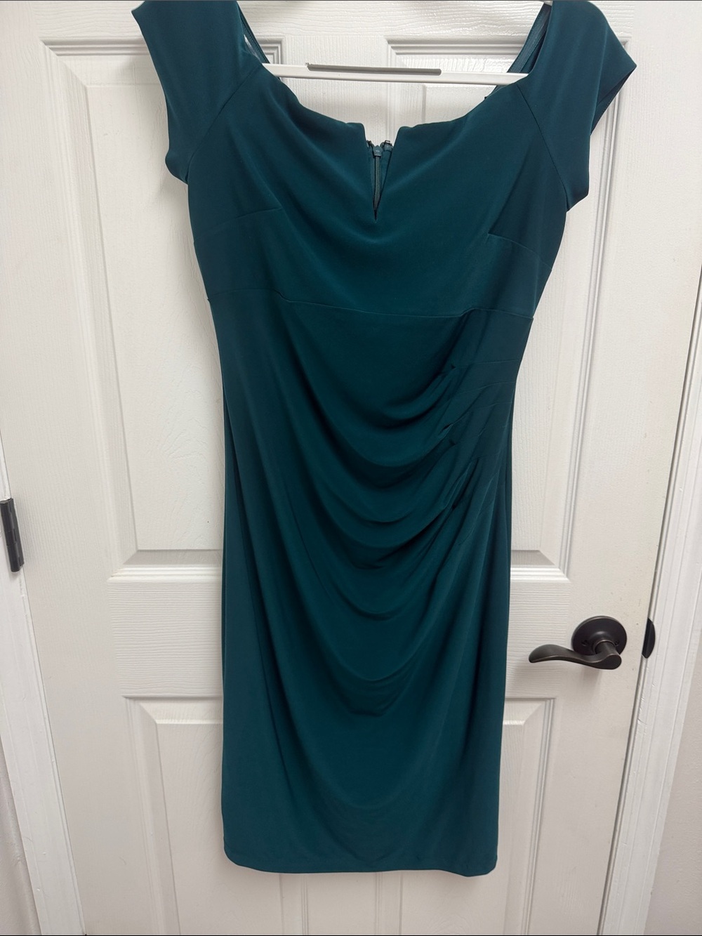 Xscape Teal Cap-Sleeve Draped Sheath Dress party evening dress never worn